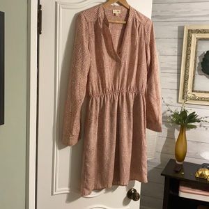 long sleeve mauve and cream dress